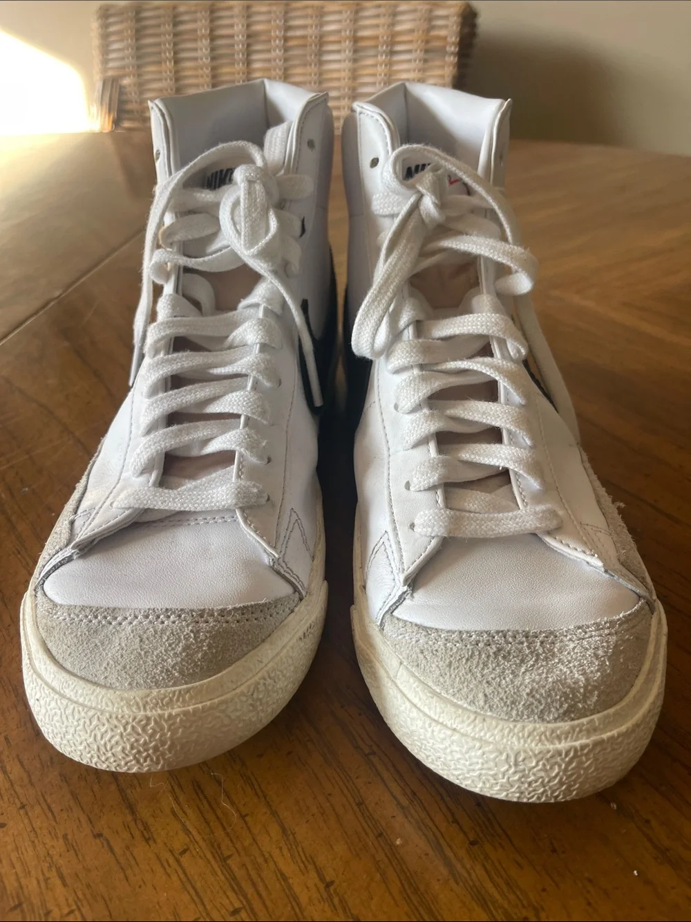 Nike Size 8 White High-Top Sneakers with Black Swoosh